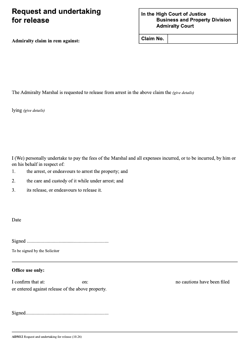 ADM12 Request and undertaking for release preview
