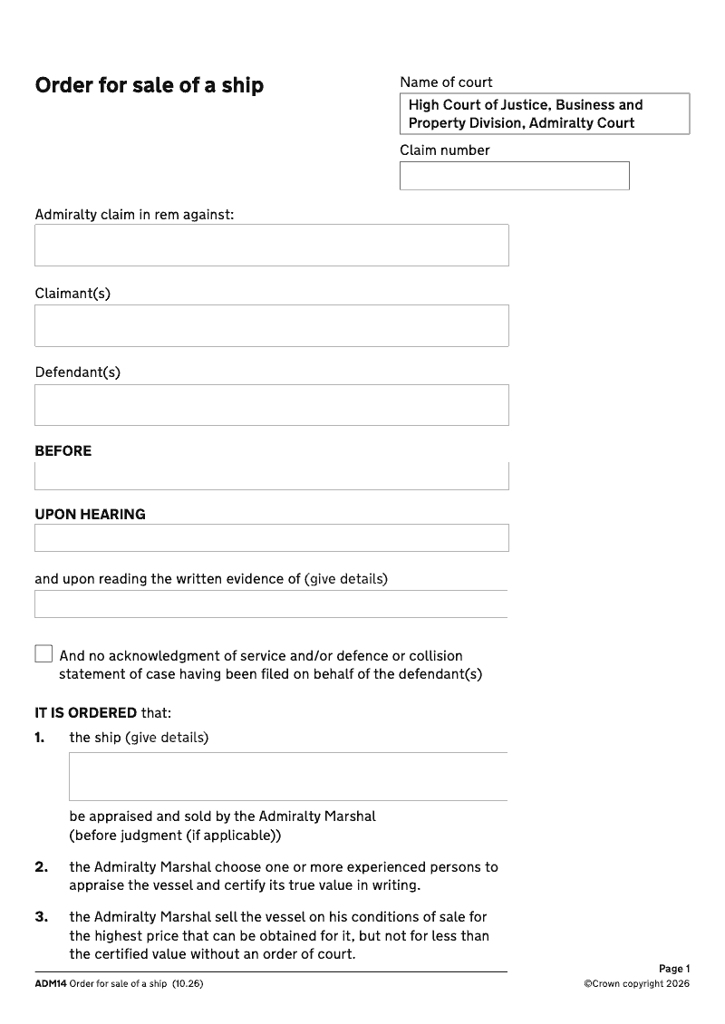 ADM14 Order for sale of a ship preview