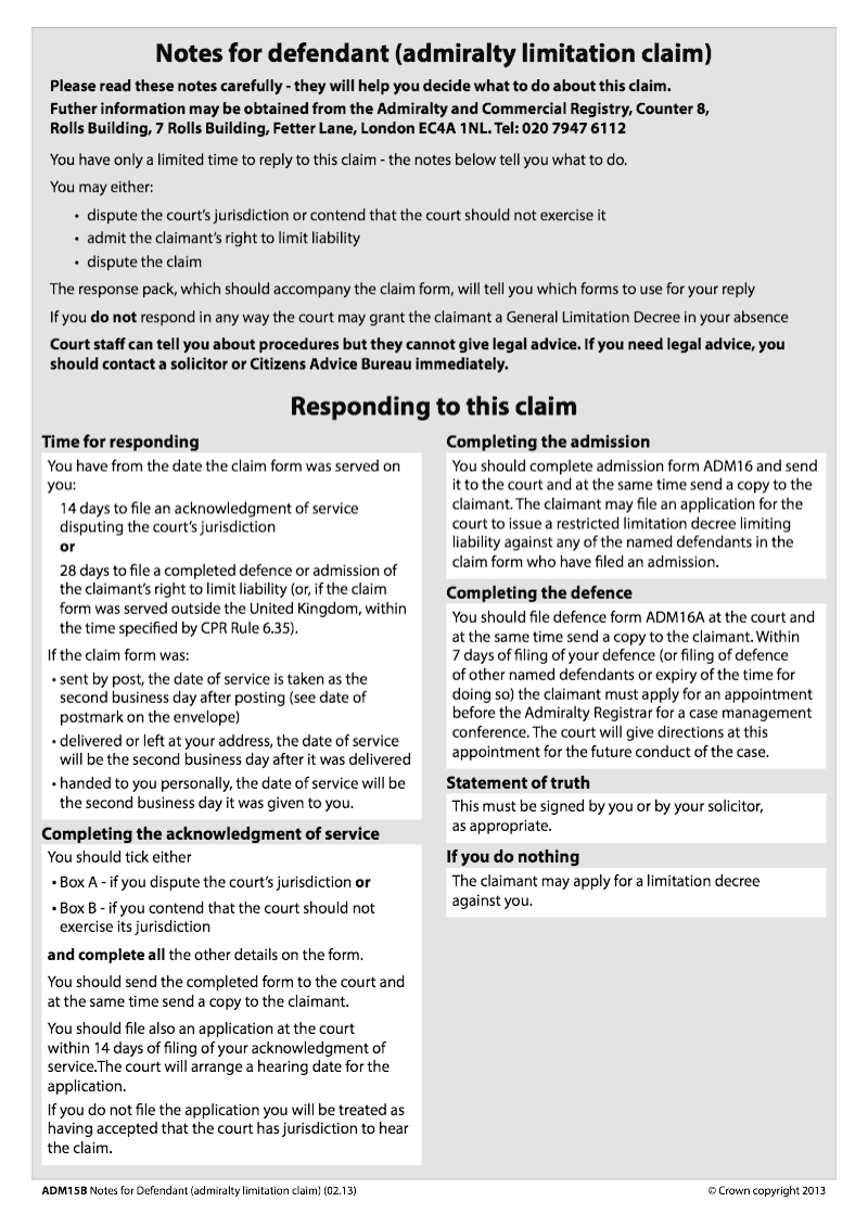 ADM15B Notes for defendant admiralty limitation claim preview