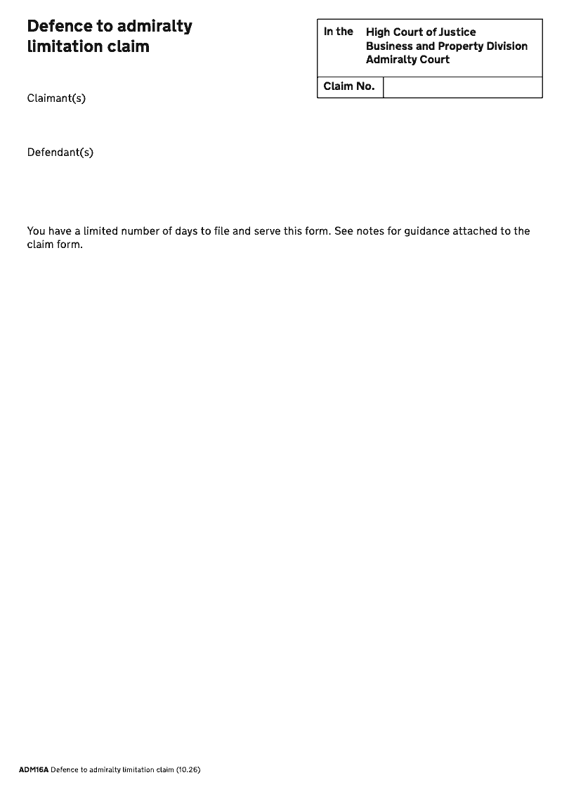 ADM16A Defence to admiralty limitation claim preview