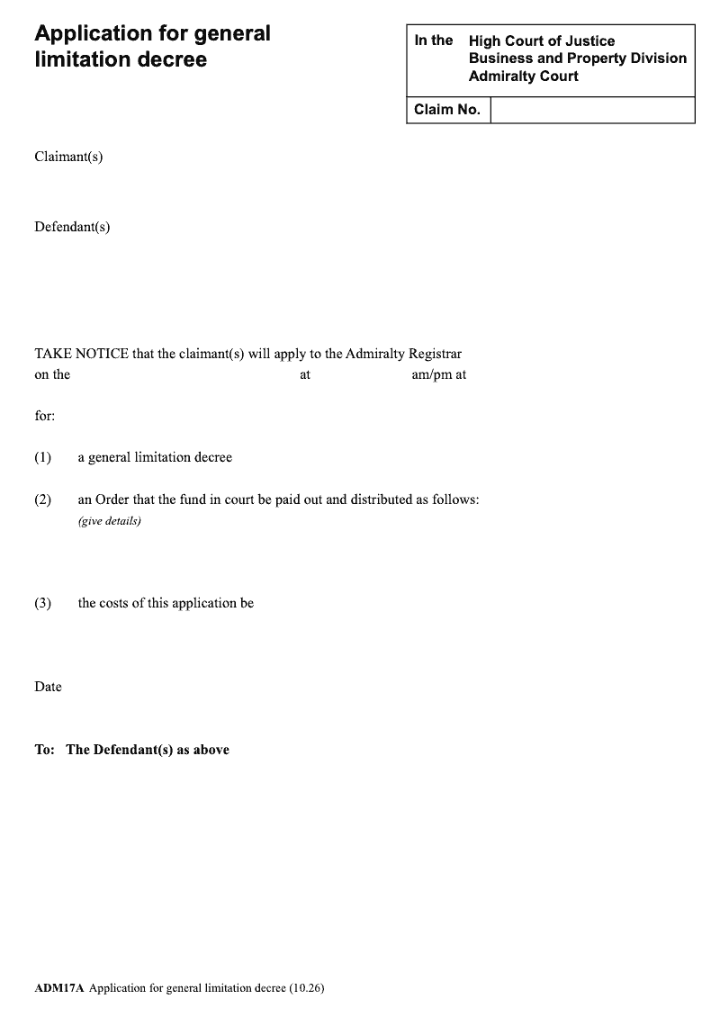 ADM17A Application for general limitation decree preview