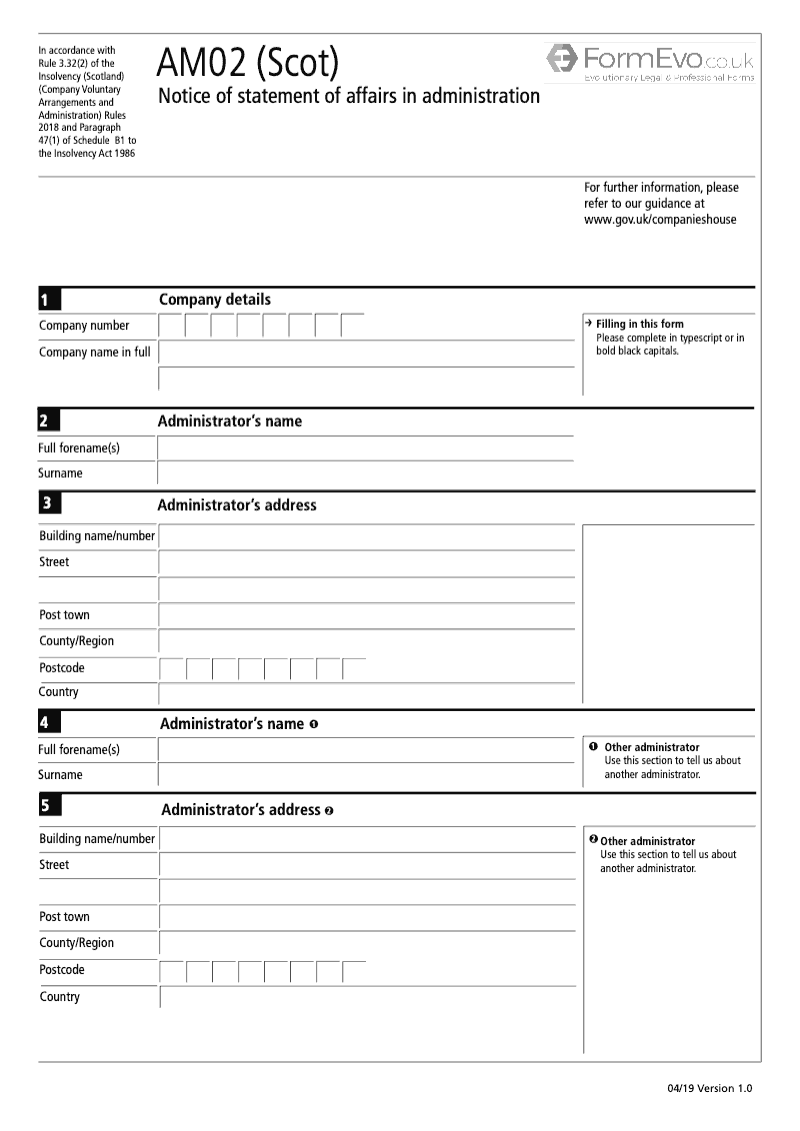 AM02 Scot Notice of Statement of Affairs in Administration preview