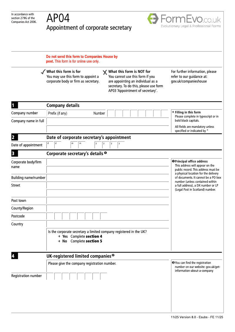 AP04 Appointment of corporate secretary (Section 276 and 279D) preview