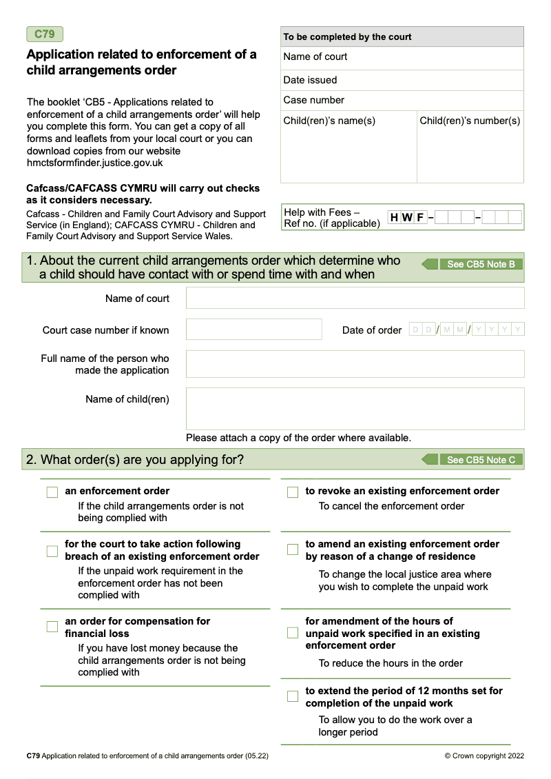 C79 Application related to enforcement of a child arrangements order preview