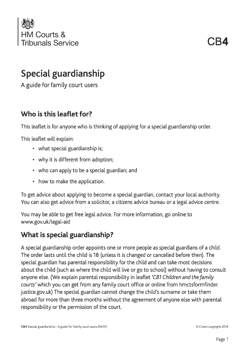 CB4 A guide for family court users Special guardianship