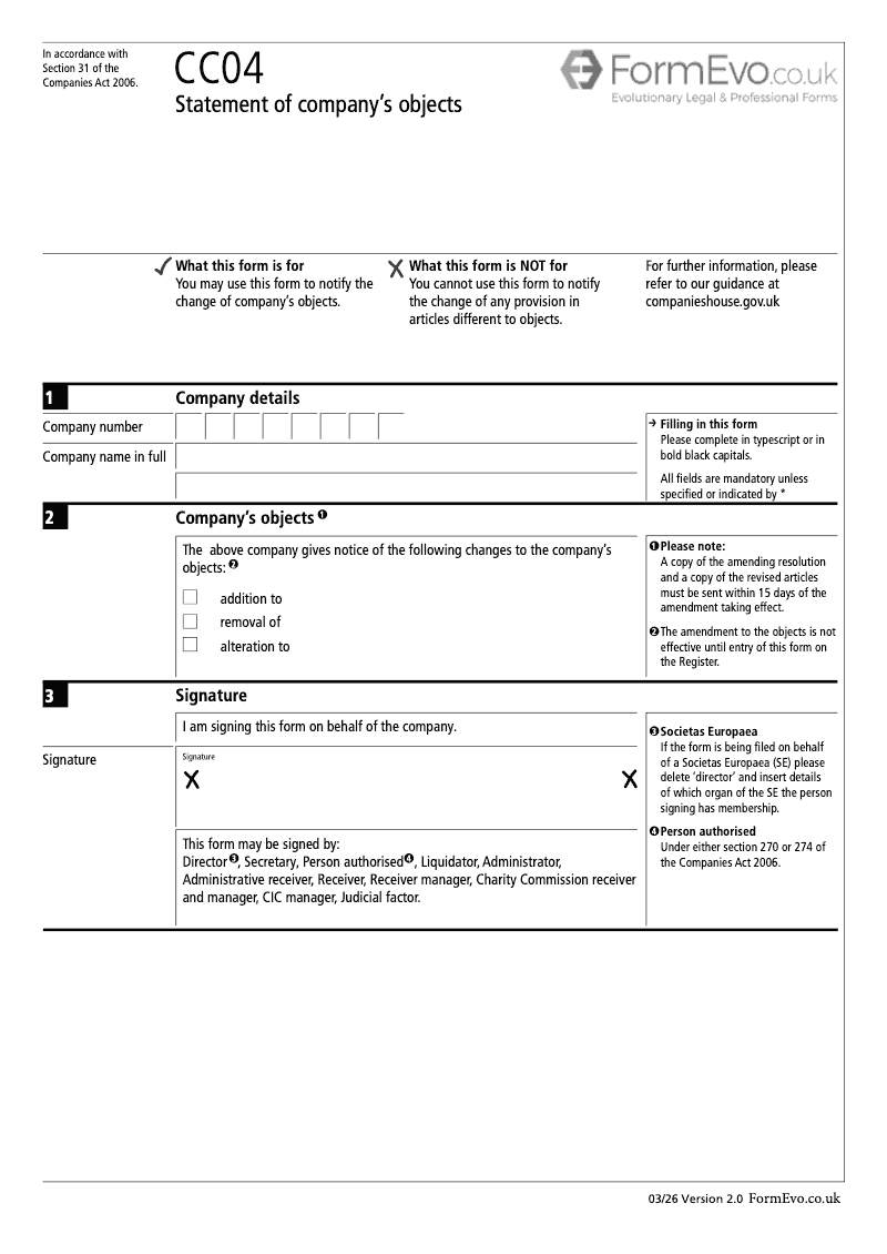 CC04 Statement of company s objects Section 31 preview