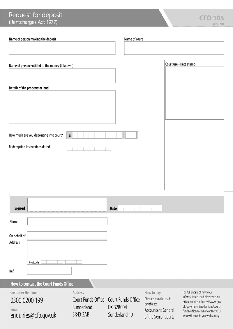 CFO 105 Request for deposit Rentcharges Act 1977 preview