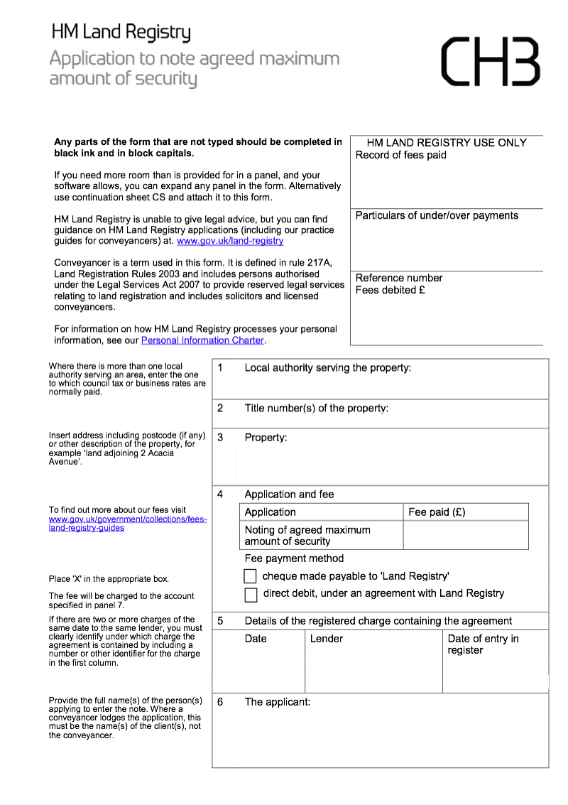 CH3X Application to note agreed maximum amount of security Word Version preview