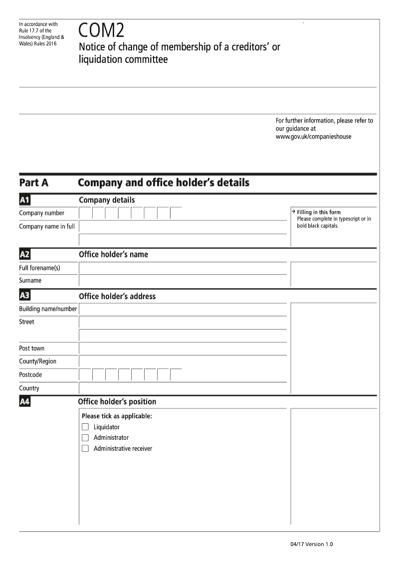 COM2 Notice of change of membership of a creditors or liquidation committee Rule 17 7 preview