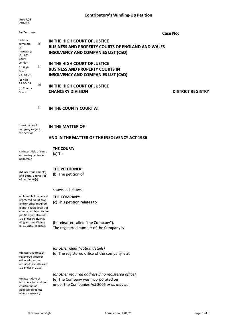 COMP6 Contributory s Winding Up Petition preview