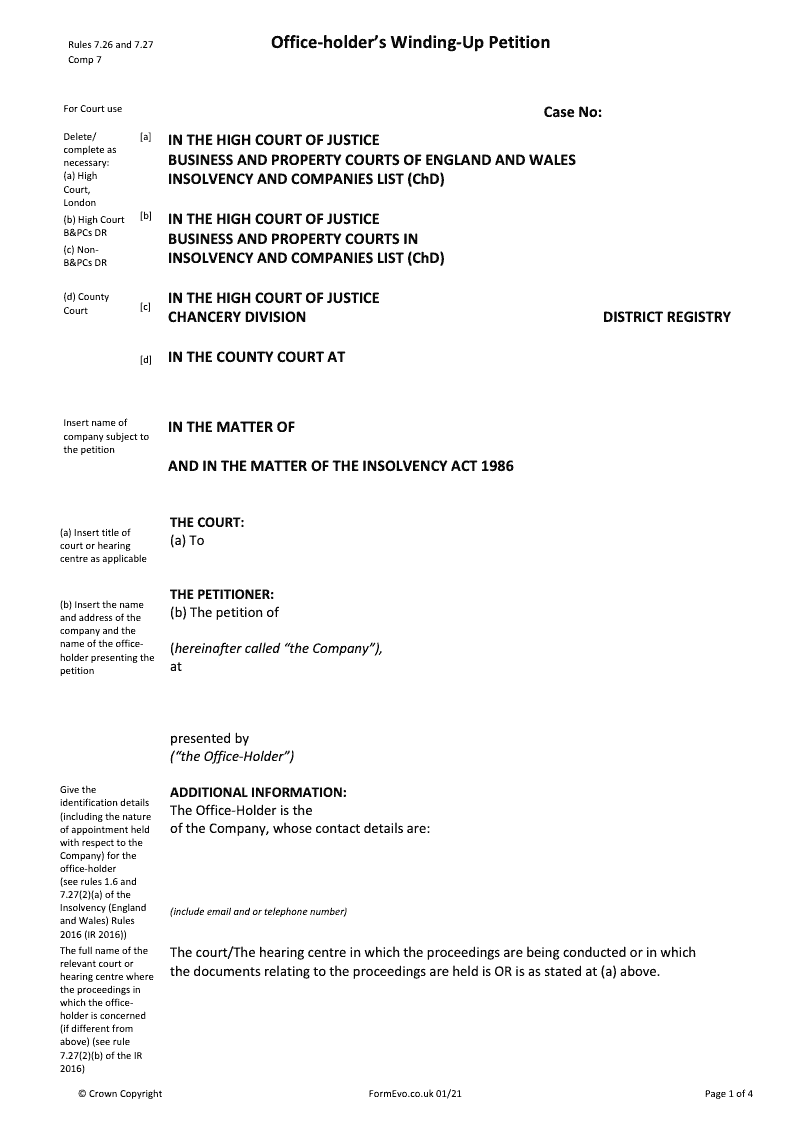 COMP7 Office holder s Winding Up Petition preview