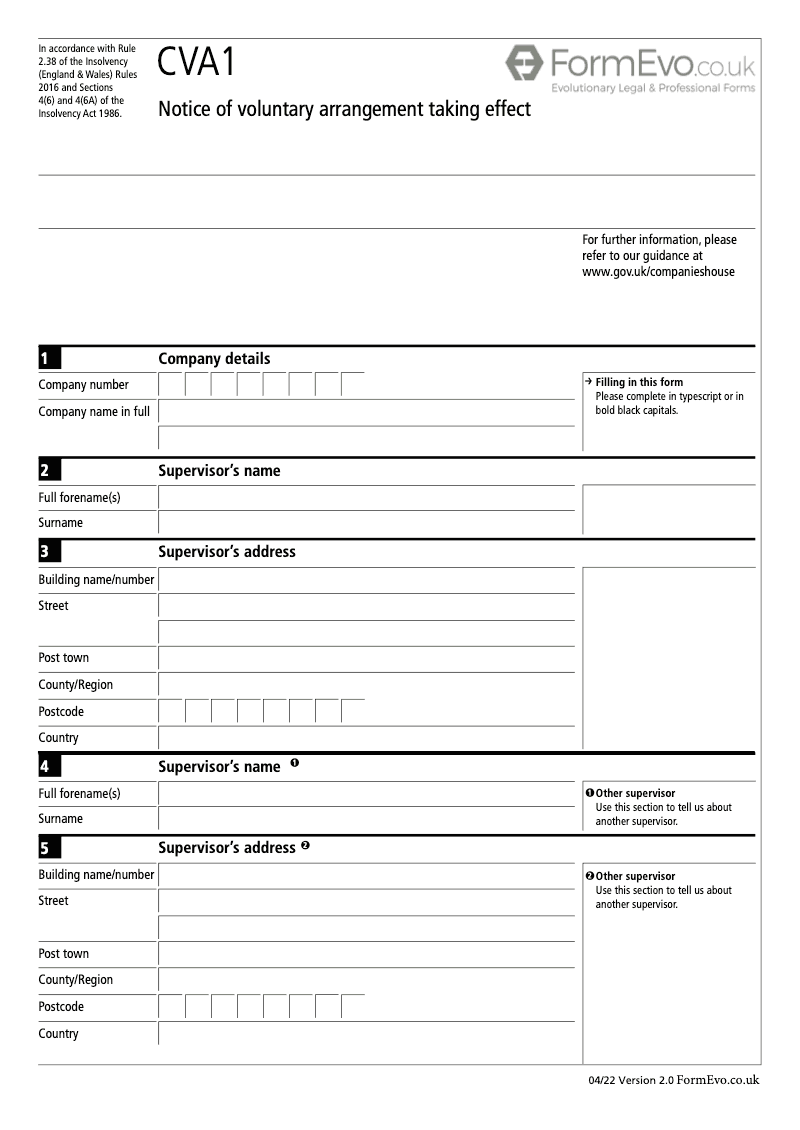 CVA1 Notice of voluntary arrangement taking effect Rule 2 38 preview