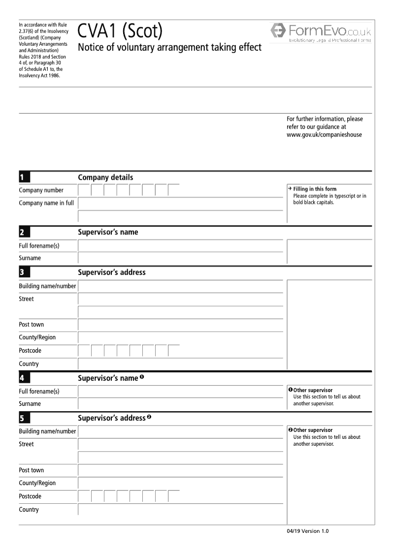 CVA1 Scot Notice of Voluntary Arrangement Taking Effect preview