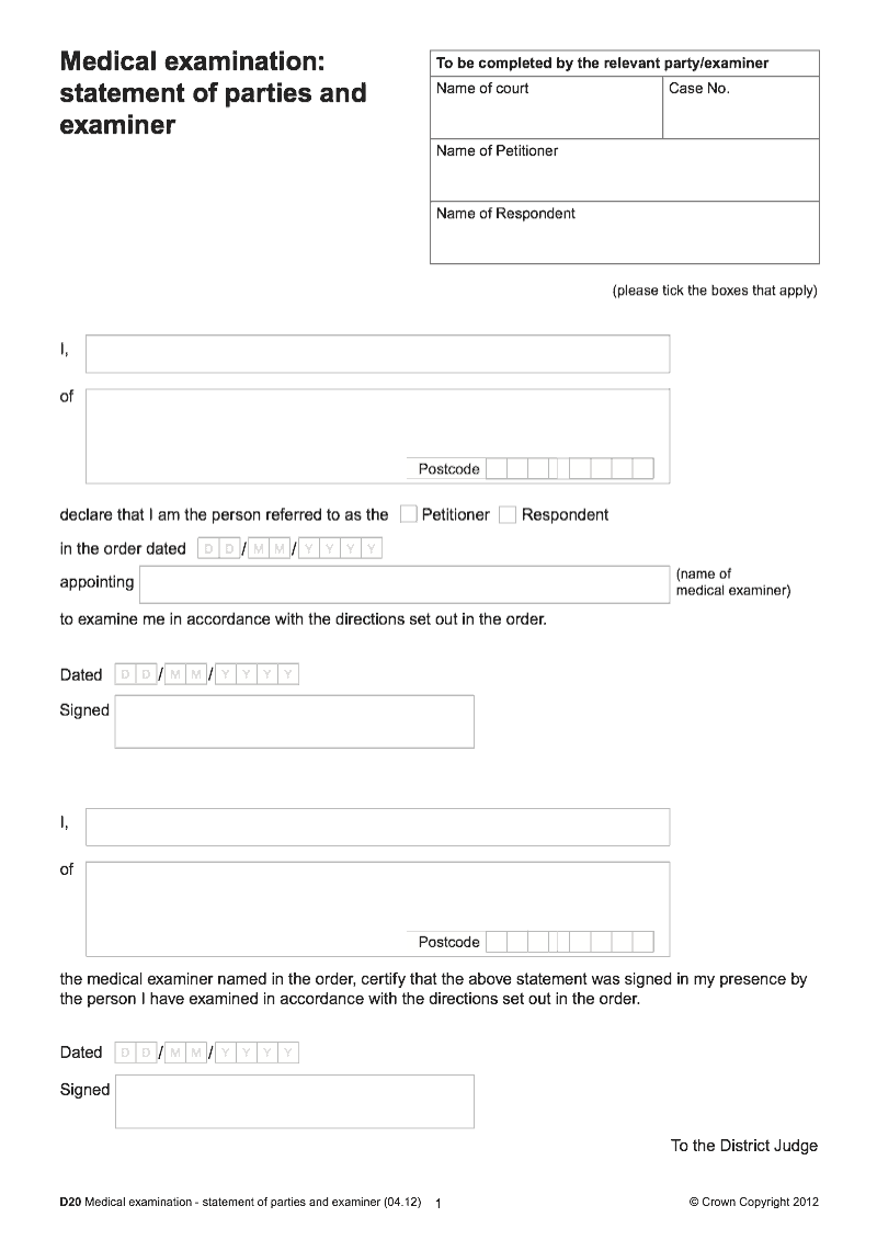 D20 PreApril 2022 Medical examination statement of parties and examiner pre April 2022 version preview