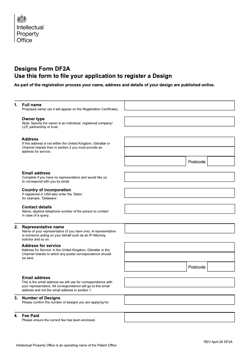 DF2A Application to register one or more designs preview