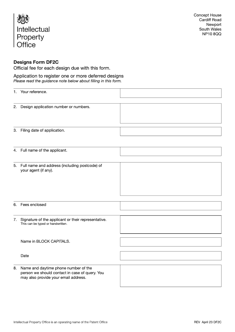 DF2C Application to register one or more deferred designs preview