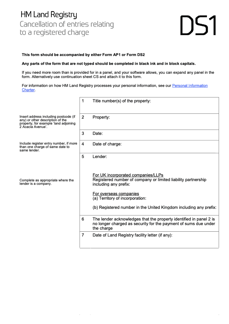 DS1X Cancellation of entries relating to a registered charge Word version preview