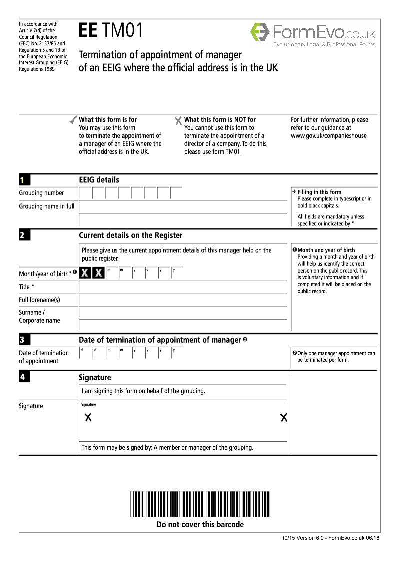 EE TM01 Termination of appointment of manager of an EEIG where the official address is in the UK preview