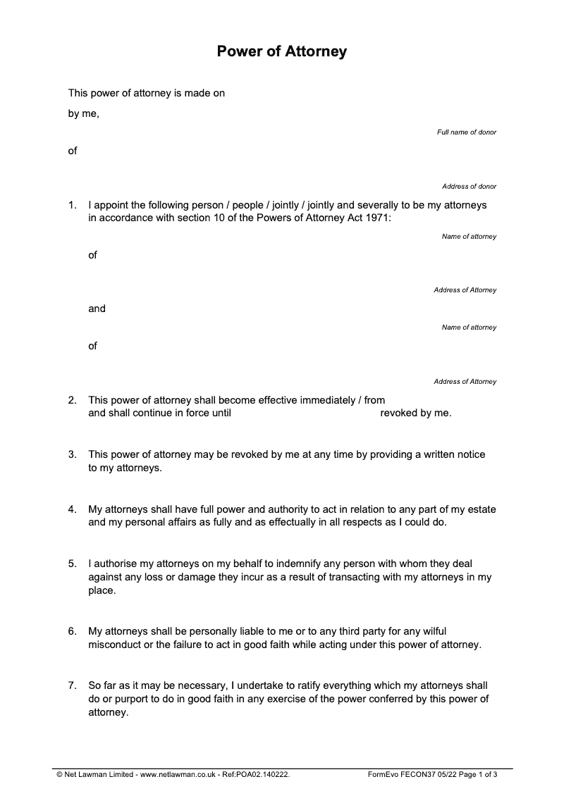 schedule 1 power of attorney act 1971