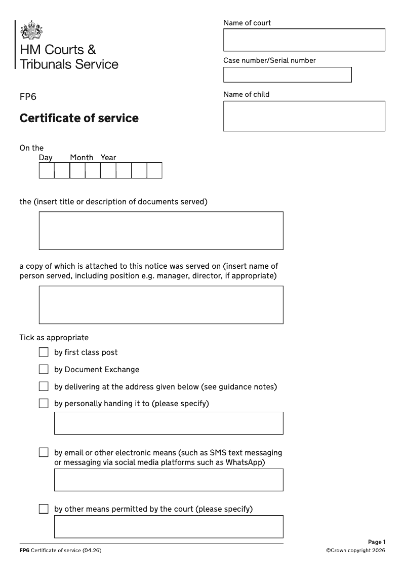 FP6 Certificate of service preview