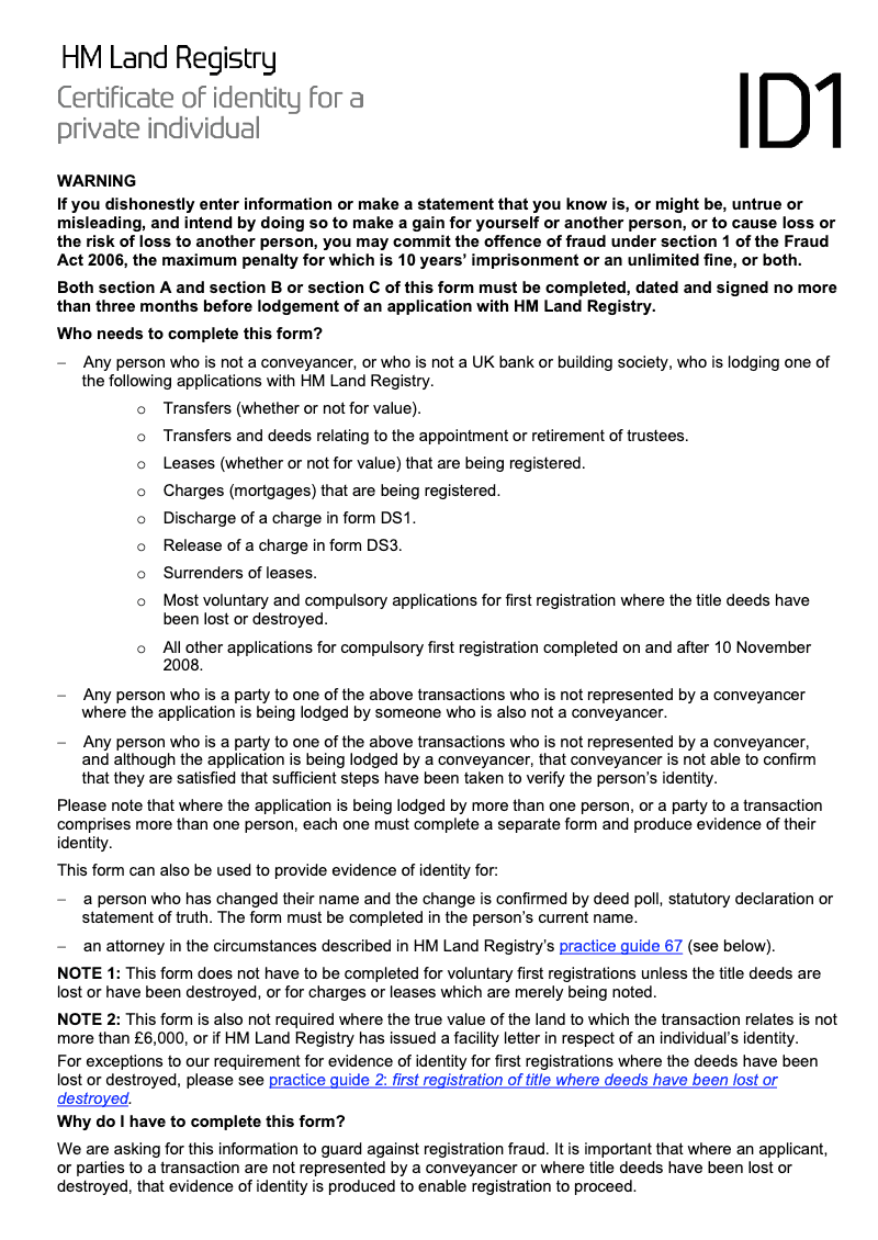 ID1 Certificate of identity for a private individual preview