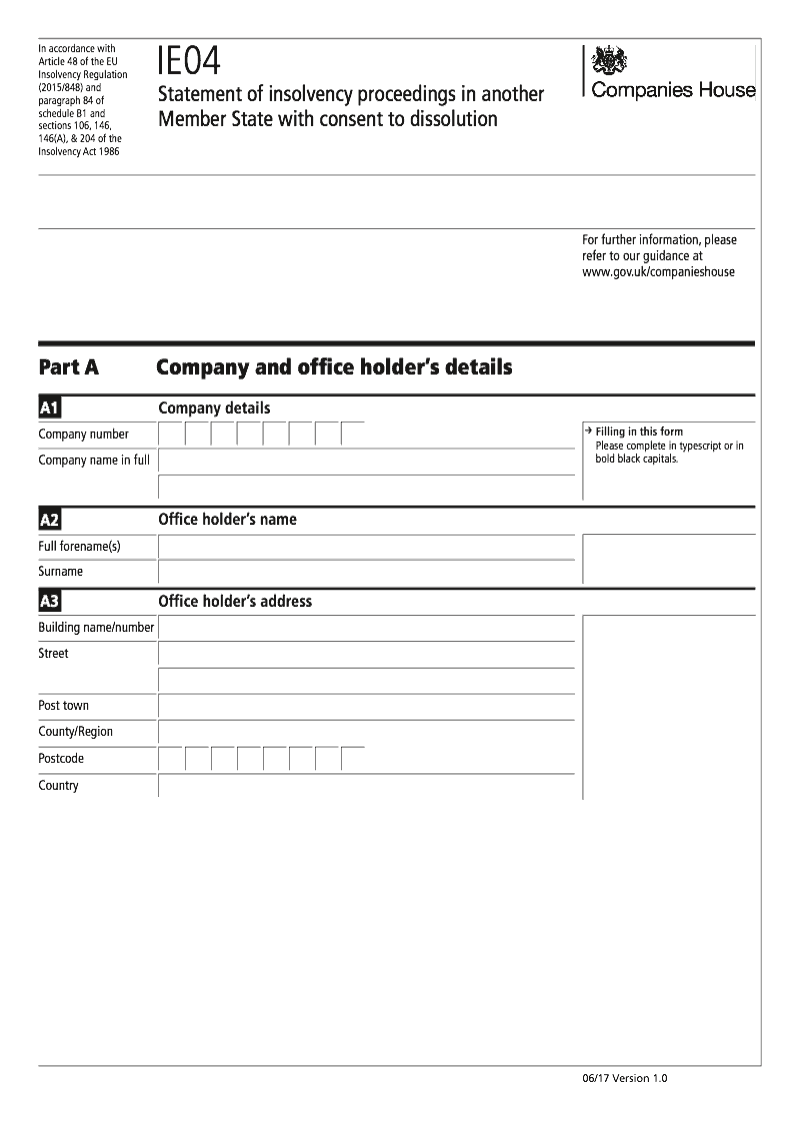 IE04 Statement of insolvency proceedings in another Member State with consent to dissolution preview