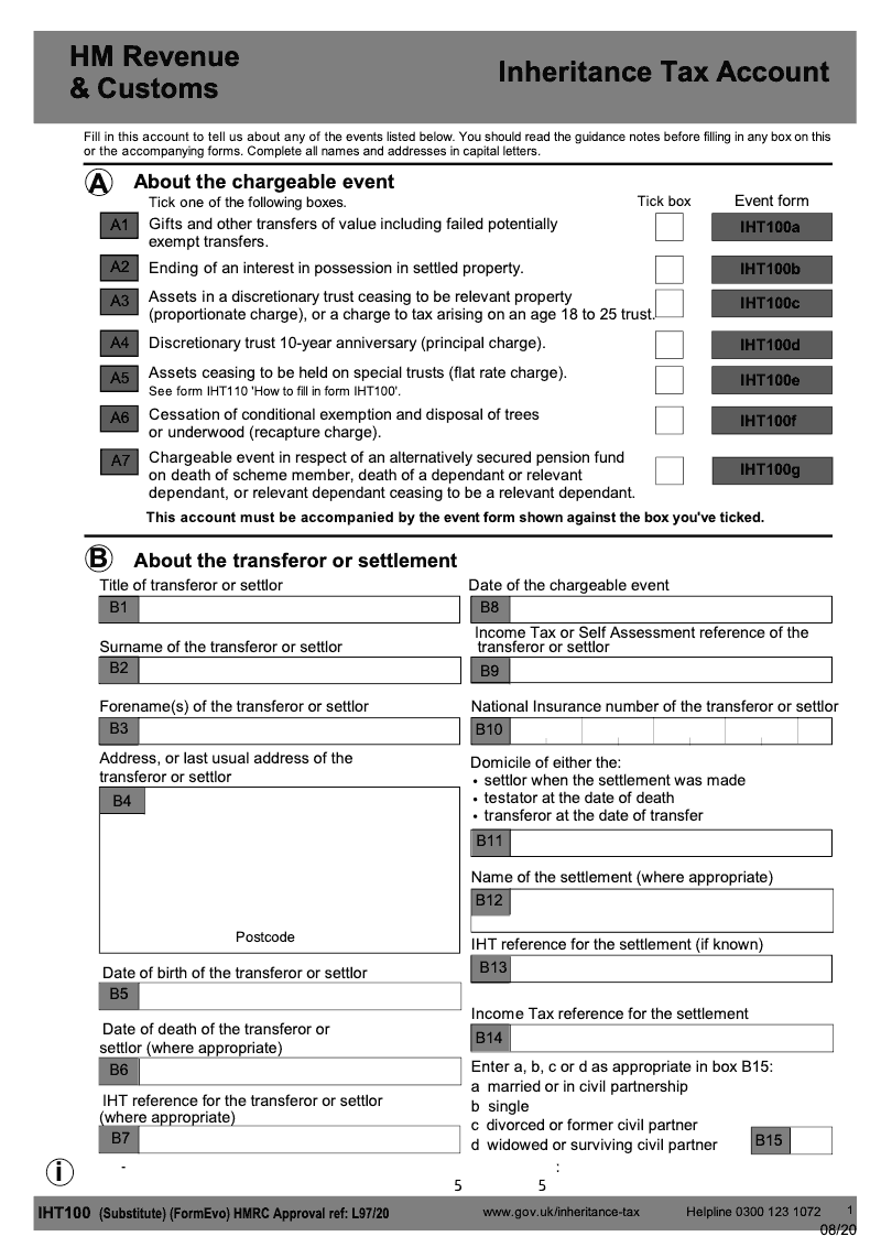 IHT100 Inheritance Tax Account preview