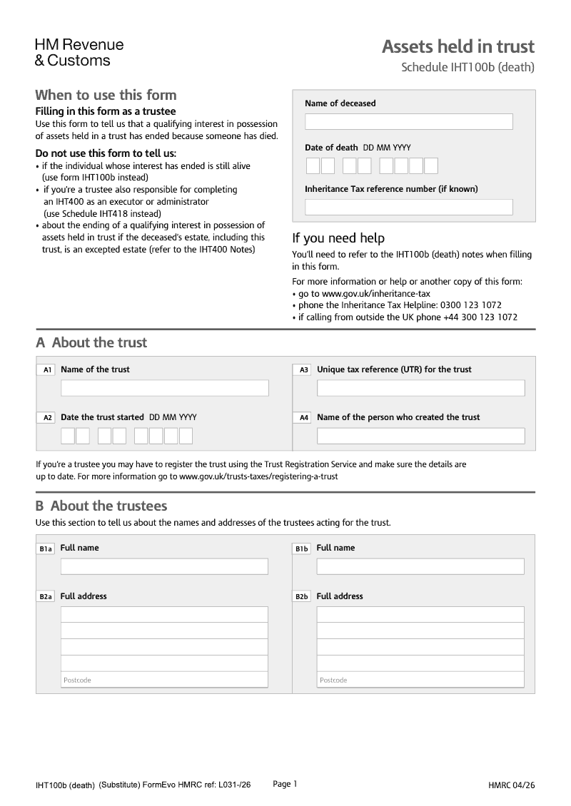 IHT100b death 2025 Assets held in trust preview