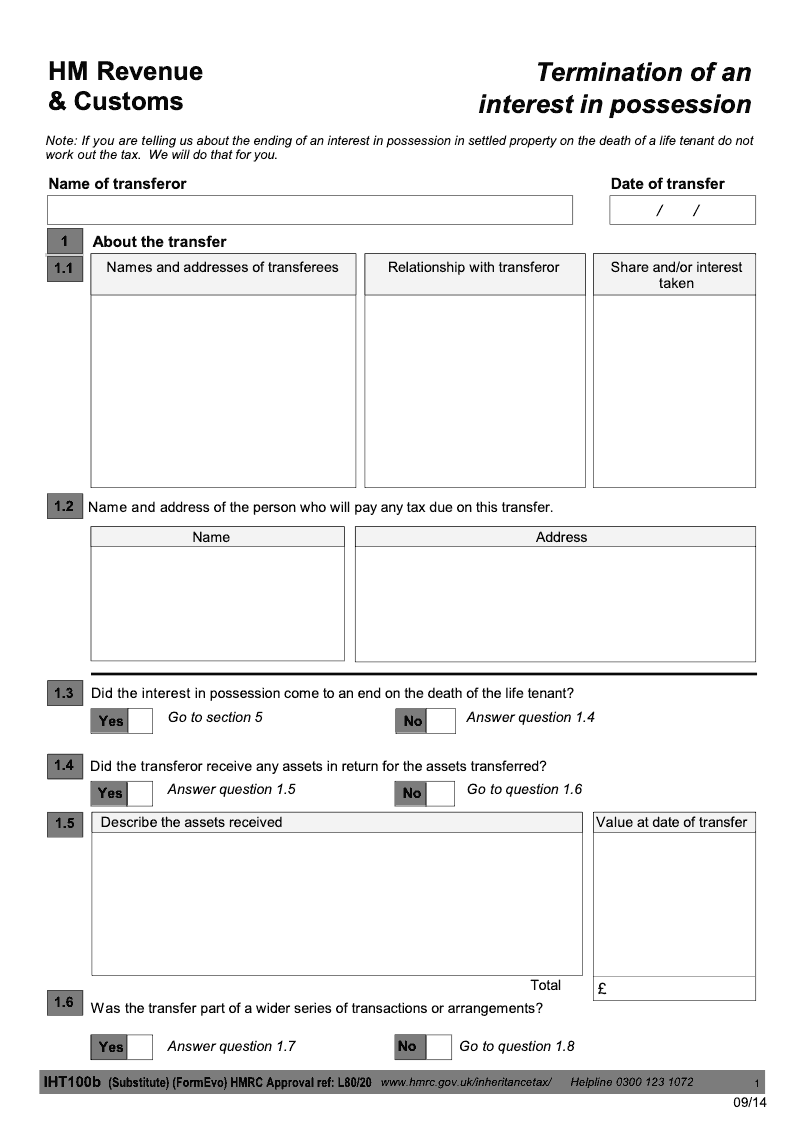 IHT100b Termination of an Interest in Possession preview