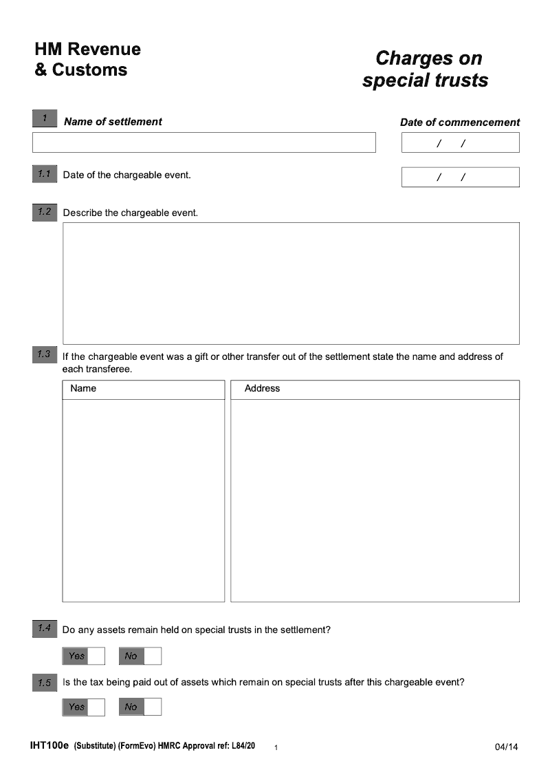 IHT100e Charges on Special Trusts preview