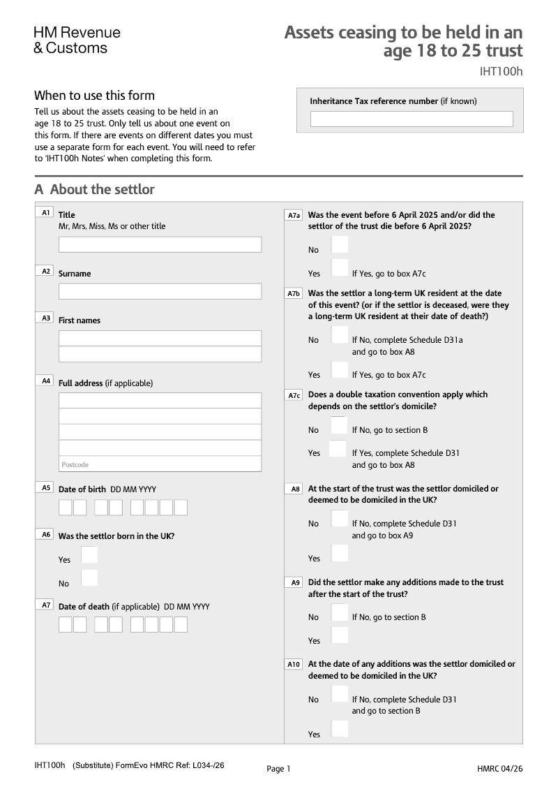 IHT100h 2025 Assets ceasing to be held in an age 18 to 25 trust preview