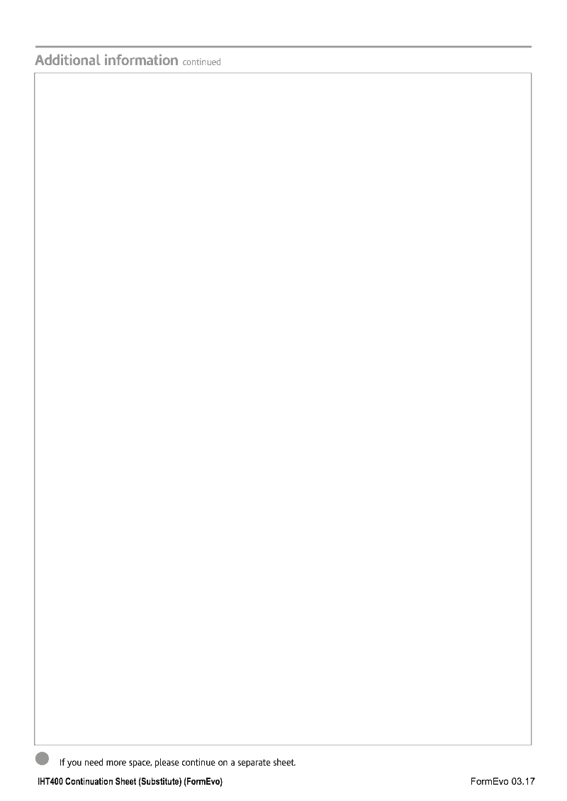 IHT400 Continuation Sheet Continuation Sheet Additional information for IHT400 Inheritance Tax account preview
