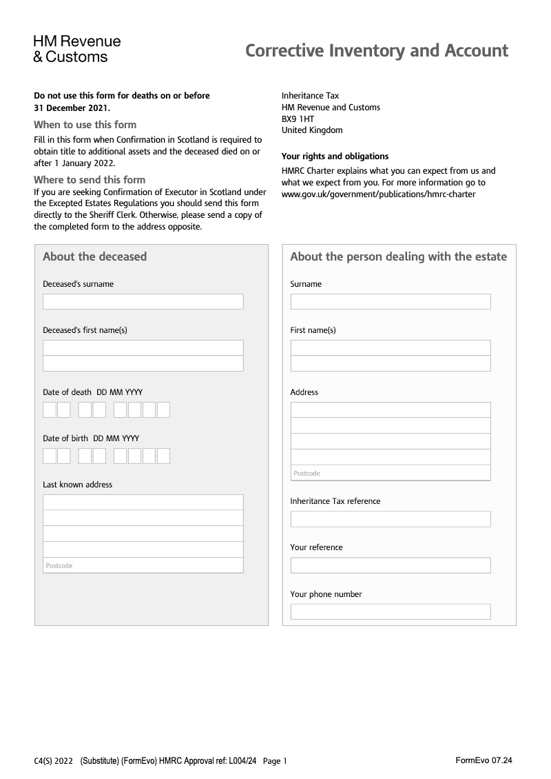 IHTC4 S 2022 Corrective Inventory and Account Deceased died on or after 1st January 2022 preview