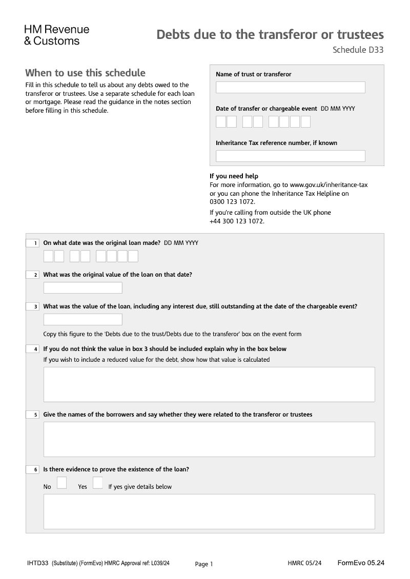 IHTD33 Debts Due to the Settlement or Trust preview