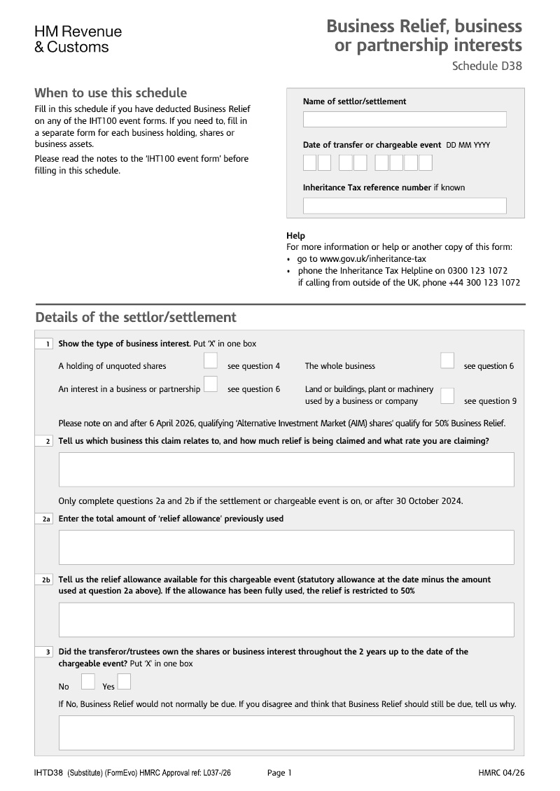 IHTD38 Business Relief Business or Partnership Interests preview