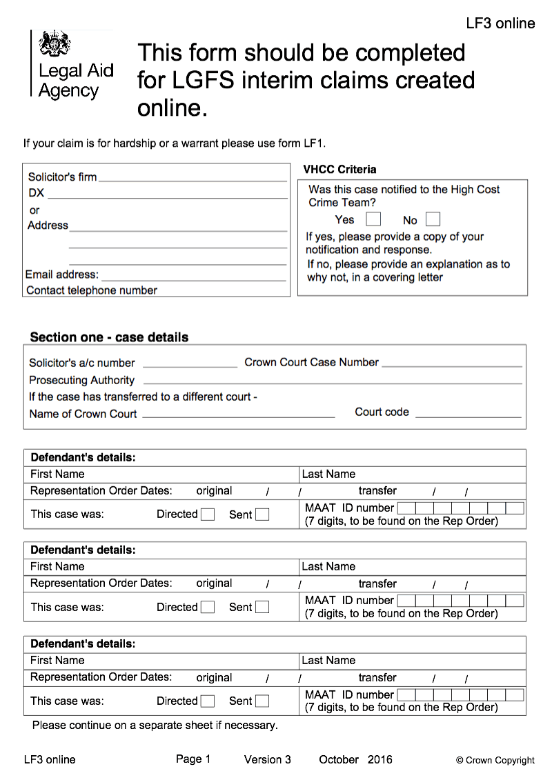 LF3 Online Interim Claims Online to be completed for LGFS interim claims created online preview