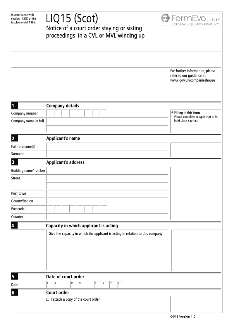 LIQ15 Scot Notice of a Court Order Staying or Sitting Proceedings in a CVL or MVL Winding Up preview