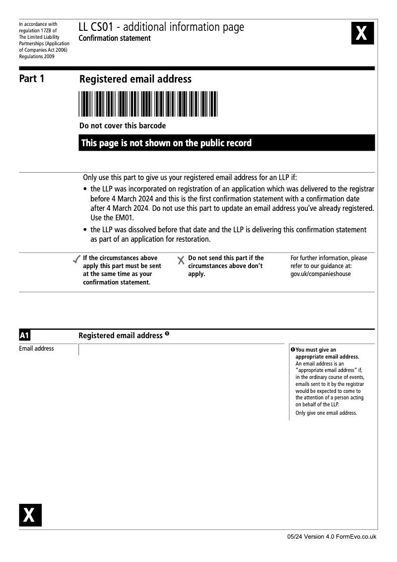 LL CS01 Part 1 Additional information page Confirmation statement LLP Companies Act 2006 Post 4th March 2024 preview