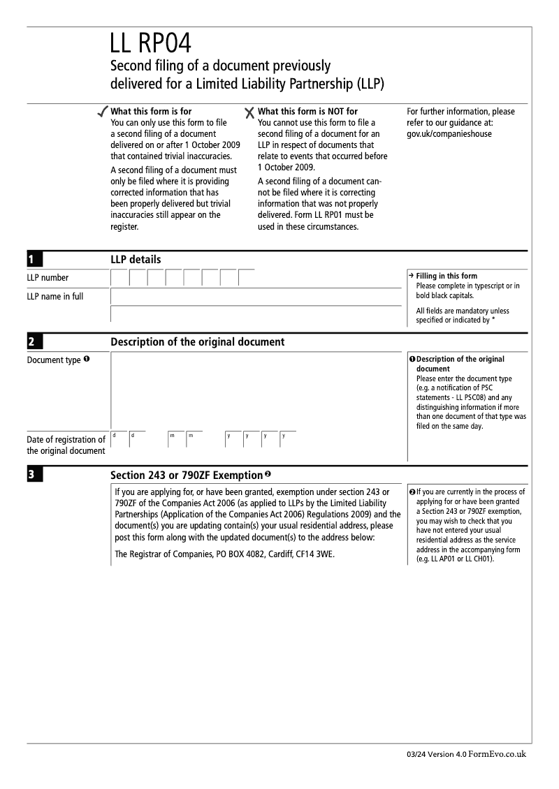 LL RP04 Second filing of a document previously delivered for a Limited Liability Partnership LLP preview