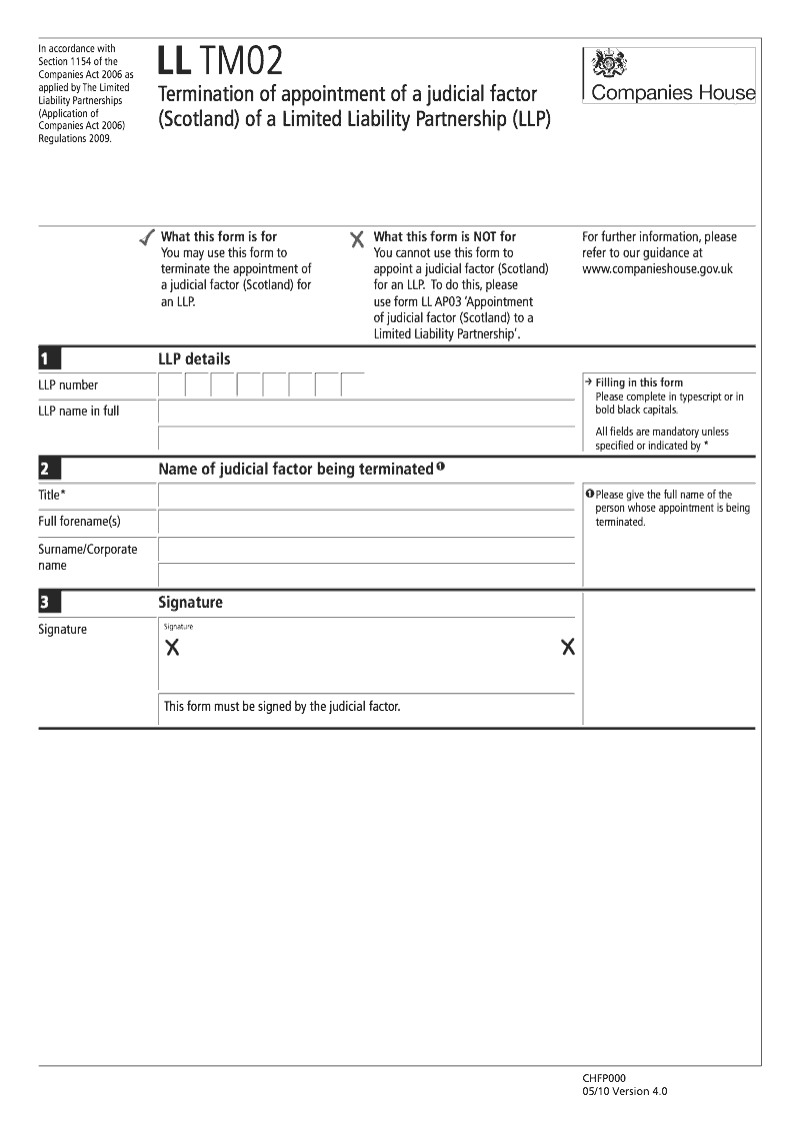 LL TM02 Termination of appointment of a judicial factor Scotland of a Limited Liability Partnership LLP preview