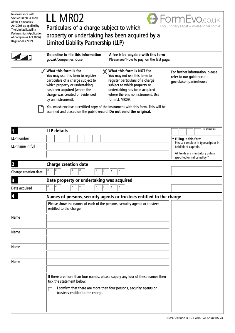 LLMR02 Particulars of a charge preview