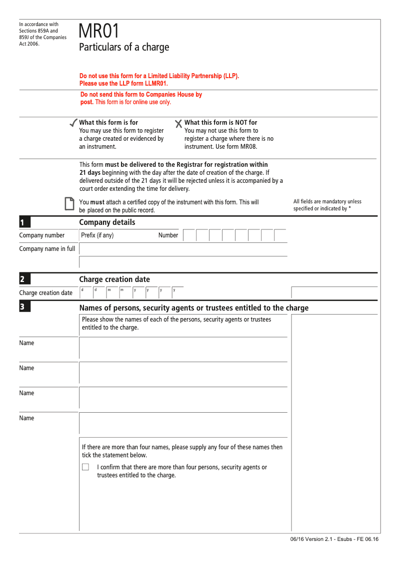 MR01 DLA Particulars of a charge Section 859A and 859J preview