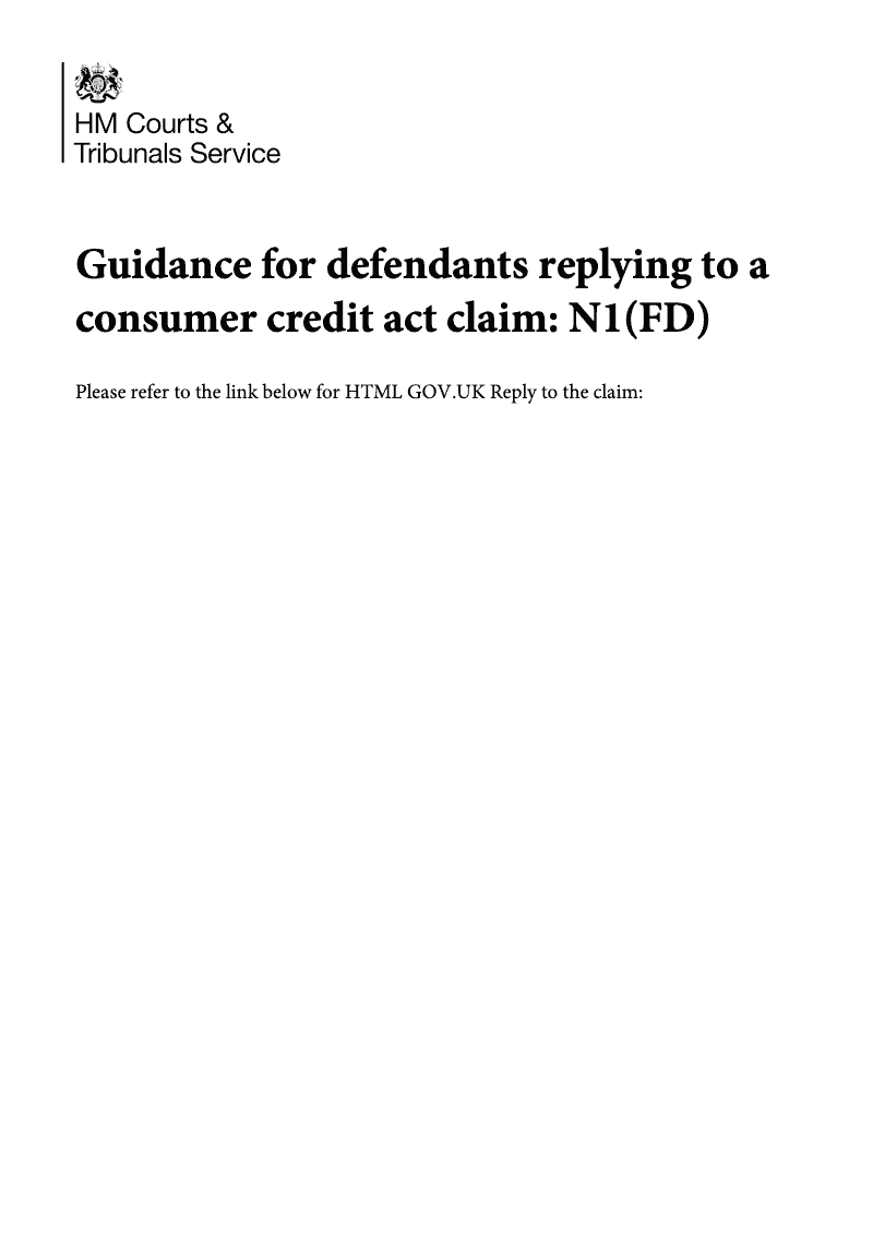 N1FD Notes for defendant on replying to the claim form Consumer Credit Act claim preview