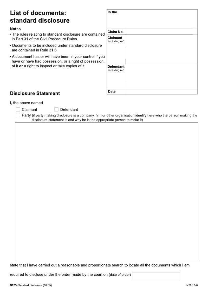 N265 Long List of documents standard disclosure extended version preview