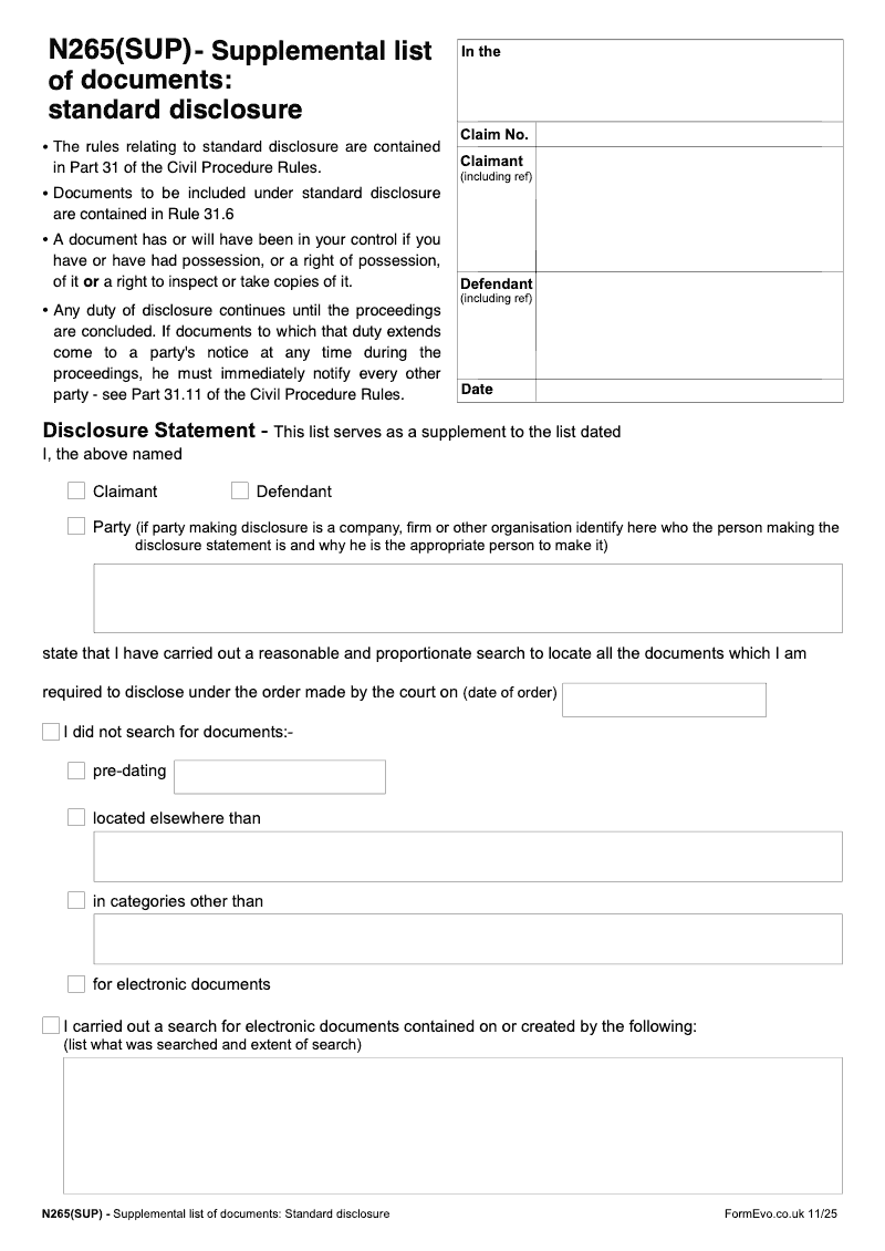 N265 SUP Supplemental list of documents standard disclosure preview