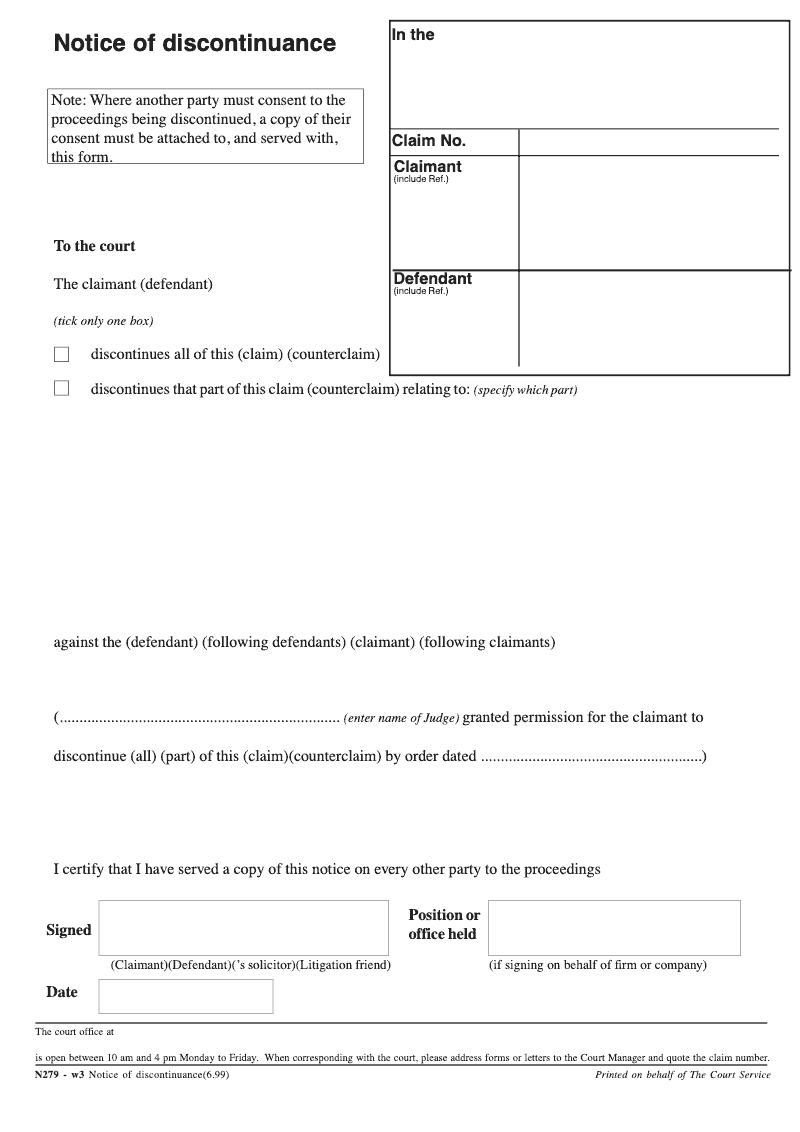 N279 Notice of discontinuance preview