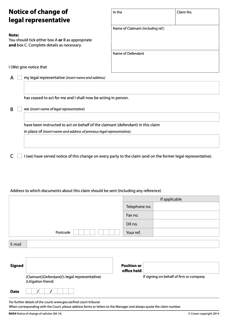 N434 Notice of change of legal representative preview