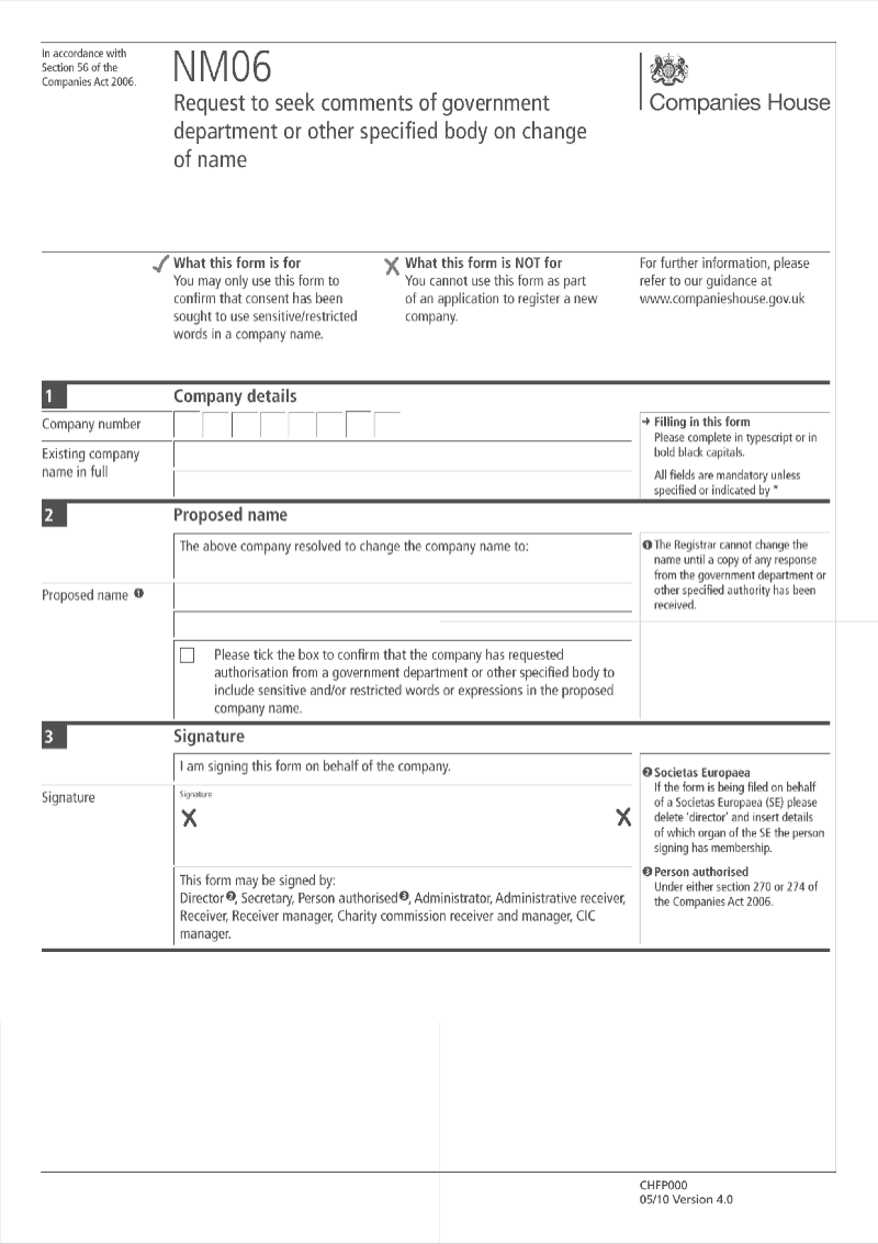 NM06 Request to seek comments of government department or other specified body on change of name Section 56 preview