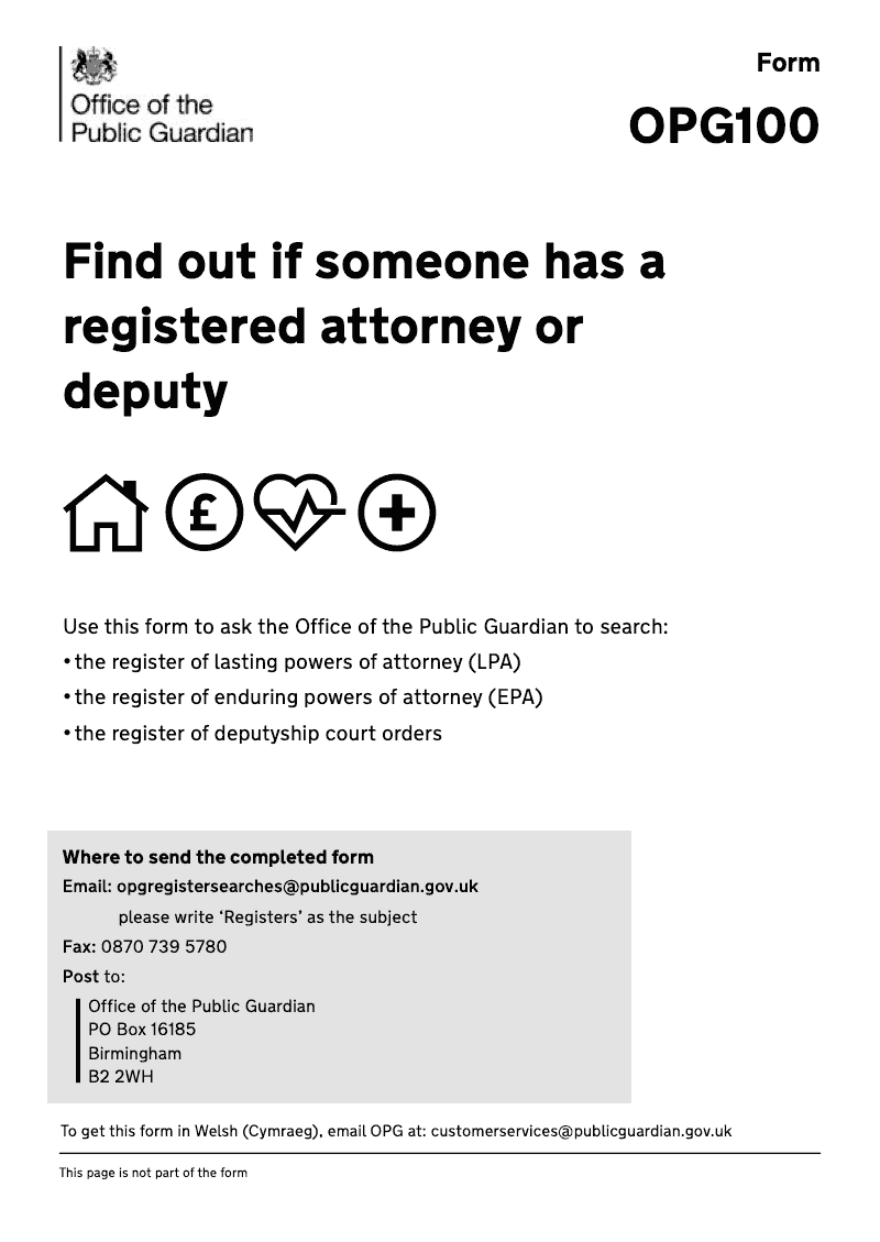 OPG 100 Application for a search of the Public Guardian registers preview