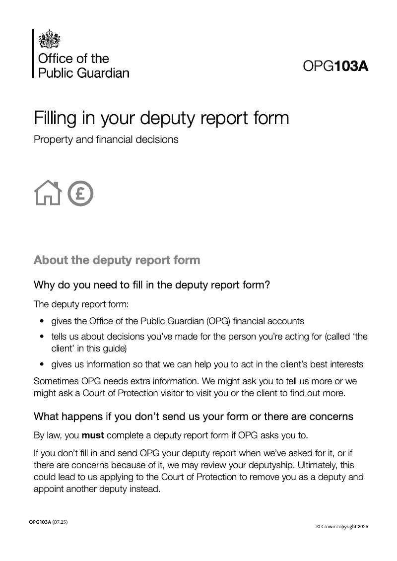 OPG103A Filling in your deputy report form Property and financial decisions preview